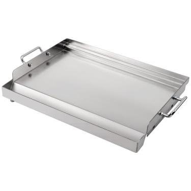 Imagem de LotFun Chapa De Aço Inoxidável 17" X 13" Para Churrasqueira A Gás Ao Ar Livre, Placa Plana Universal Com Ranhura Graxa E Alças Removíveis, Elétrica/Carvão/Gás, Camping, Festa