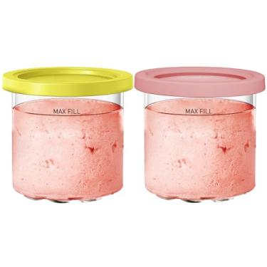 Imagem de ZOMOVOR Para Máquinas De Sorvete Ninja Creami Séries Nc299Amz E Nc300S, Laváveis Na Máquina Lavar Louça, 473 Ml Com Tampa, Pacote 2 (Amarelo/Rosa)