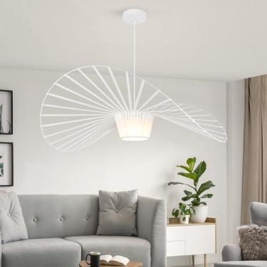 Imagem de KELUOLY Lustres Boho, Luminária Pendente Criativa Em Formato De Chapéu Litorâneo Branco D39, Tecido Elástico + Fibra Vidro, Lustre Grande Moderno Tecido, Adequado Para Sala Estar, Quarto, Jantar E E