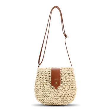 Imagem de Bototack Pequena bolsa transversal de palha feminina boho feita à mão bolsa de praia de verão bolsa de ombro para férias, Bege, 8 Inches, small