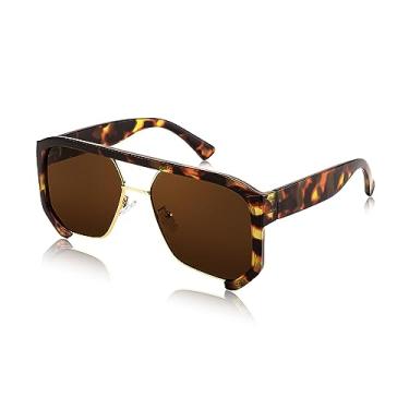 Imagem de FEISEDY Óculos de sol masculino feminino aviador, armação quadrada dos anos 70, óculos de sol vintage retrô moderno UV400 B2398, Lentes de chá com armação de leopardo 006, 55mm