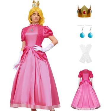 Imagem de PAINEOMN Princess Peach Costume Women 2023 Super Brothers Cosplay Dress Crown Earrings Gloves Full Set Adult Halloween Suit S