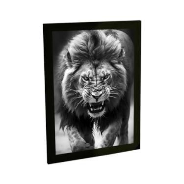 Imagem de Quadro Decorativo Leão Rugindo Foto Preto Branco Decoração Poster Quarto Sala