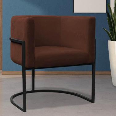 Imagem de Poltrona Reforçada Decorativa Sala Carla Base Ferro Preta Suede - DECO