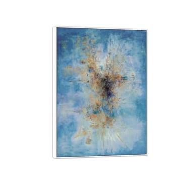 Imagem de MUHJDYC Zao Wou-ki Pintura famosa abstrata - imagem de arte em tela - arte de parede para sala de estar - reprodução de impressões (09.11.1956) 50x70cm-19x27in moldura branca