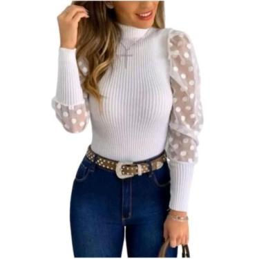 Imagem de Blusa canelada gola alta manga longa - La miss , Branco, Tam U 