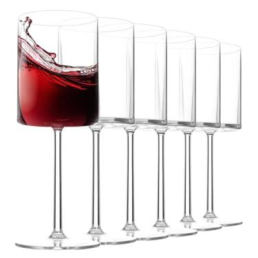 Imagem de Xinguo yefu plastic Copos de vinho quadrados de acrílico inquebráveis de 400 ml com haste longa, conjunto de 6 - Vidro transparente para todos os fins (transparente, grande)