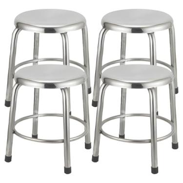 Imagem de QIQIZHL Cadeira de bar, banco de bar de aço inoxidável estilo industrial, banco redondo para cozinha (4, banquinho curto (40,6 cm altura))