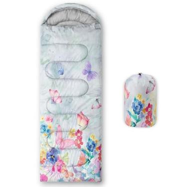 Imagem de Smell Sunshine Saco de dormir infantil para meninos e meninas, estampa de borboleta, leve, quente, portátil, uso interno, impermeável, resistente ao clima frio, saco de dormir para acampamento e