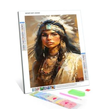 Imagem de MOER SKY Pintura de diamante feminina faça você mesmo, pintura elegante de mulher indiana por números para iniciantes, kits de arte de diamante redondo completo para decoração de quarto, decoração de