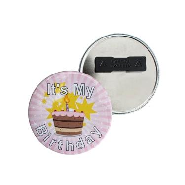 Imagem de Botão "It's My Birthday", broche de botão para aniversariante ou aniversariante, broche de aniversário para adultos, crianças, homens e mulheres (ímã de roupas, 7,6 cm), 3", Alumínio, Sem Pedra