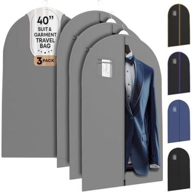 Imagem de Pacote com 3 sacos de viagem da Suit Garment – Resistente, leve – 101,6 cm x 60,96 cm – Da Your Bags, Cinza, One_Size