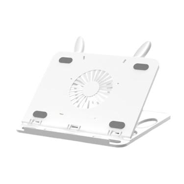 Imagem de AsrMyjcx Suporte para laptop de mesa, leve, ajustável, multiuso, dobrável, portátil, universal com base giratória de 360 ​​graus, Branco