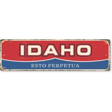 Imagem de SmartSign Placa de metal vintage do estado de Idaho de 10 x 35,5 cm "Esto Perpetua", alumínio à prova de ferrugem de 40 mil com sobretudo transparente, decoração de parede retrô, multicolorido