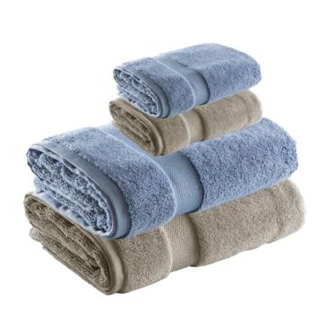 Imagem de Jogo de Toalha de Banho e Rosto Super Soft Zero Twist, 4 pe�as, Algod�o, Toque Macio, 500g/m�, Altihaus, Alta Absor��o, Durabilidade (Taupe/Azul)