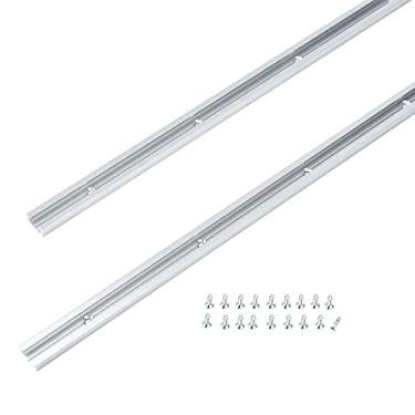 Imagem de T Track 91,44 cm com parafusos de madeira - perfil de corte duplo de alumínio em T com furos de montagem pré-perfurados - madeira e grampos - jatos de areia finos anodizados - cor prata - pacote com 2