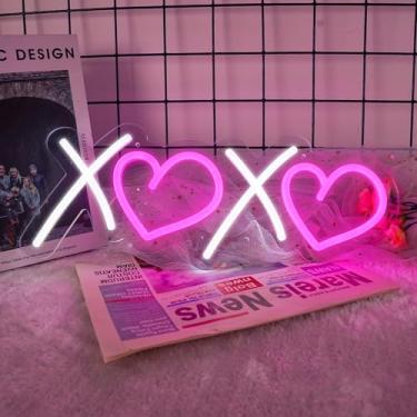 Imagem de Aslanka Placa De Neon Xoxo Para Decoração De Parede, Placa De Neon Led Branca Rosa Regulável, Arte Para Casa E Quarto, Placa De Luz De Parede Neon Alimentada Por Usb Para Presentes De Casal, Amantes