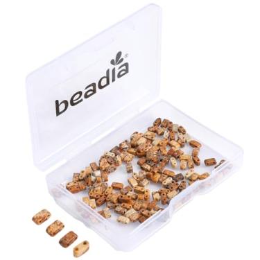 Imagem de Beadia Miçangas de Tila de pedra jaspe marrom natural 5 x 2 mm retangular com 2 furos para fazer brincos de pulseira faça você mesmo, 38 cm/fio