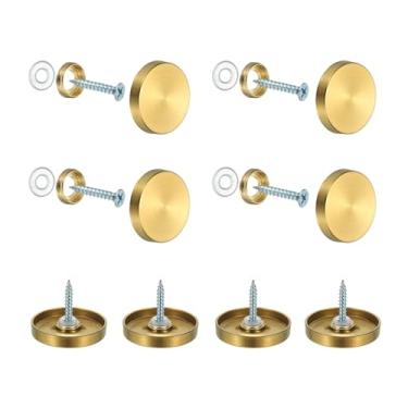 Imagem de YELARXI Parafusos de espelho 304 tampas decorativas de aço inoxidável fixadores de pregos, acabamento escovado de 30 mm adequado para ferragens de publicidade de sinal de espelho (8 peças, ouro)