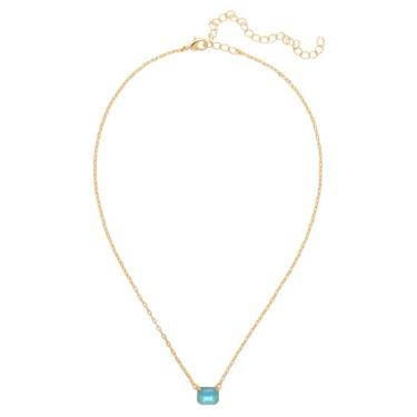 Imagem de Sorrelli Colar com pingente de cristal único Octavia – Cristal de corte esmeralda horizontal em corrente ajustável com fecho lagosta