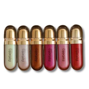Imagem de Kit 6 Lip Gloss Labial 3D Brilho Hidratação Febella Cor 7-12