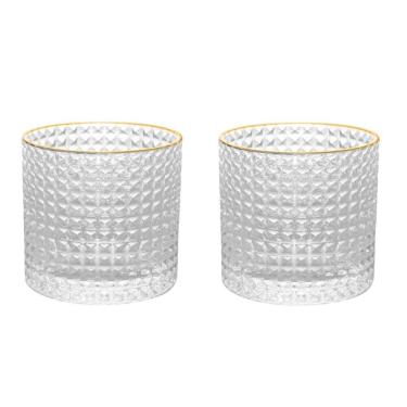 Imagem de Conjunto 02 Copos para Whisky de Vidro com Borda Dourada 320 ml Spike Wolff