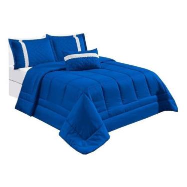 Imagem de Kit Oliveira Cobre Leito Casal Queen 5 Peças azul royal - Sara Enxovai