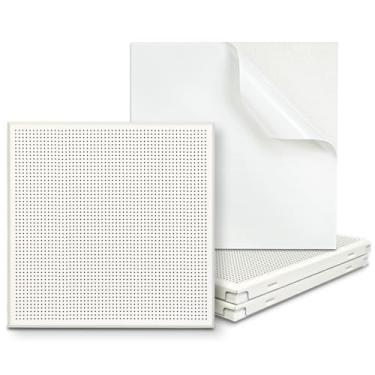 Imagem de TroyStudio Painéis acústicos de alumínio perfurado, 4 peças de painéis autoadesivos de absorção de som de 30,5 cm x 30,5 cm x 2 cm, azulejos de parede/teto à prova de som, quadros decorativos para