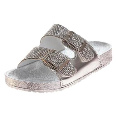 Imagem de Kensie Girl Sandália deslizante de strass com glitter, Prata, 2 Big Kid