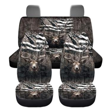 Imagem de LACIYISON Conjunto completo de capas de assento de carro com estampa camuflada de bandeira de veado, capas de assento dianteiras à prova d'água e capas de banco traseiro divididas, ajuste universal