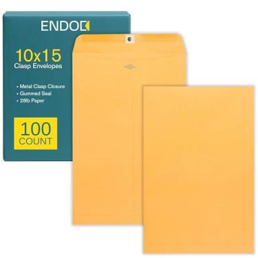 Imagem de Envelopes com fecho Endoc – Envelopes catalógicos marrons Kraft com fecho de fecho e selo com gomas – Envelopes de papel pesado de 11 kg para casa, escritório, negócios, legal ou escolar – 100 caixas, Marrom, 10x15