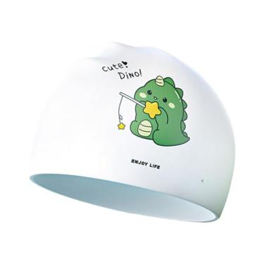 Imagem de simhoa Touca de natação infantil, touca de banho portátil de silicone macio com desenho animado, de banho para mergulho com snorkel, esportes aquáticos, Verde