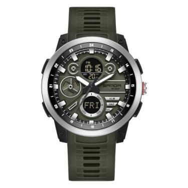 Imagem de KXAITO Relógio esportivo masculino com caixa de aço inoxidável, relógio militar, cronômetro de LED, digital, eletrônico, grande, visor duplo, à prova d'água, tático, militar, Verde militar, Large