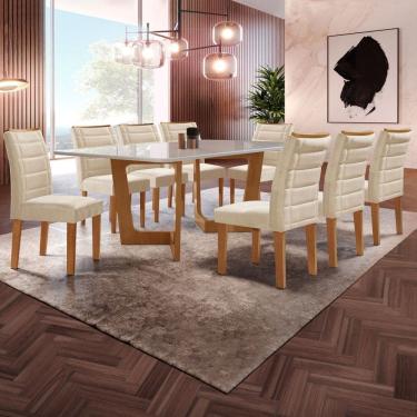 Imagem de Mesa de Jantar 8 Lugares Nápoles/Genova com Vidro Cinamomo/Off White/Bege - Pnr Móveis