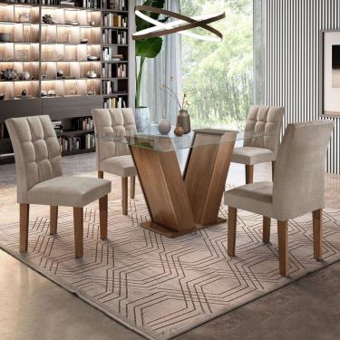 Imagem de Mesa de Jantar 4 Lugares Elegance com Vidro Chocolate/Linho Cinza - Pnr Móveis