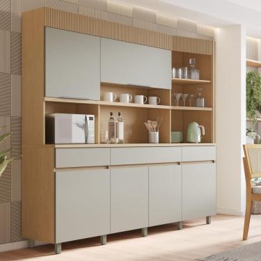 Imagem de Cozinha Realeza 6 Portas 3 Gavetas 100% Mdf Realeza Carvalho/greige Nesher Carvalho/greige