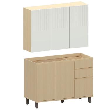 Imagem de Kit Armário Aéreo 3 Portas E Balcão De Pia 120 Cm Aurora Cinza Cristal Pet/carvalho