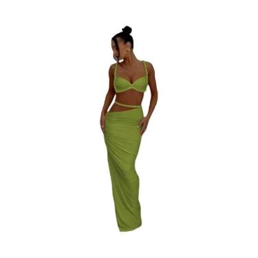 Imagem de Conjunto De Saia E Sutiã Franzido Com Bandagem De Verão Feminino, Gola