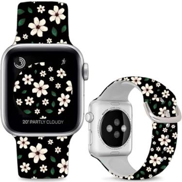 Imagem de Sjiangqiao Pulseiras de relógio de silicone macio compatíveis com Apple Watch SE séries 10, 9, 8, 7, 6, 5, 4, 3, 2 e 1 de 49 mm, 46 mm, 44 mm e 42 mm (série 3 2 1), para mulheres e homens.