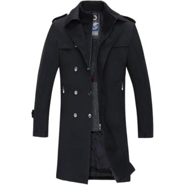 Imagem de Jaquetas Trench Coat Para Homens, Trench Coat Longo Para Homens, Jaqueta Slim Fit Acolchoada De Algodão, Novo Casaco De Inverno Bonito Acima Do Joelho, Black, 175