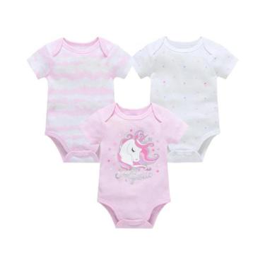 Imagem de Body de Algodão Manga Curta Bebê (0-12 Meses) - Kit com 3 a 6 Peças, H