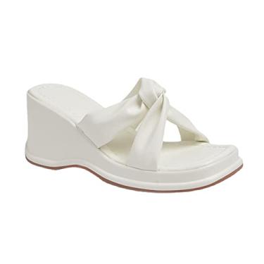 Imagem de Sandálias de salto médio em mulas, macio e confortável, moda, sandália feminina de tiras, dedo do pé aberto, moda, verão, chinelos vintage, para presente de filha(White,37 EU)