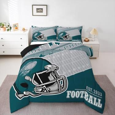 Imagem de Erosebridal Jogo de cama solteiro para fãs de futebol americano, para decoração de quarto de crianças, meninas, meninos, adolescentes, jogos de rúgbi, roupa de cama verde cinza, 2 peças (Philadelphia)
