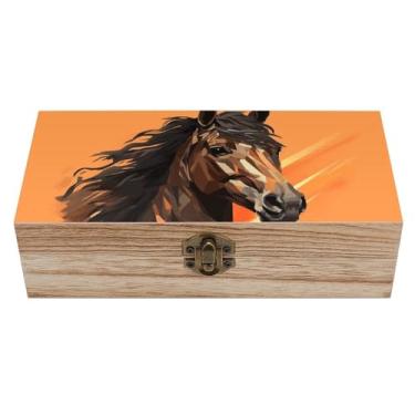 Imagem de FZQVSGW Caixa de lembrança de madeira fundo laranja com caixa de armazenamento de cabeça de cavalo com tampa e dobradiça caixas decorativas caixas de joias portáteis de madeira para artesanato hobbies
