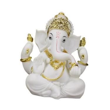 Imagem de IEUDNS Estatueta de Ganesha, Estátua do Senhor Ganesh, Peça de Arte Decorativa, Decoração para Casa, Escultura de Buda, Estatueta de Elefante Ganesh, Branco
