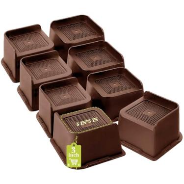 Imagem de Yookwutar Elevadores de cama 5 cm, 7,6 cm, 10 cm, 15,2 cm, 20,3 cm resistentes, elevador de móveis grandes para sofá, sofá, mesa, cadeira de perna, dormitório, suporta até 2,721 kg (marrom chocolate