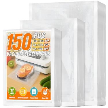 Imagem de FUNFERY Sacos seladores a vácuo pré-cortados para alimentos, 150 litros, 15,2 x 25,4 cm, 20,3 x 30,5 cm e galão 28 x 40,6 cm, armazenamento de alimentos a longo prazo e saco de grau comercial sous