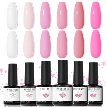 Imagem de modelones Pink Gel Nail Polish Set, 6 Colors White Nude Light Soft Pink Soak Off Nail Art Gel Design Manicure Kit Salon DIY Home Gift for Women Girlfriend Girl
