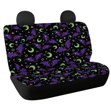 Imagem de TOADDMOS Capa de banco traseiro de morcego de Halloween para carro lua estrelas capa de assento de carro macia para todos os climas capa decorativa para banco traseiro dividido serve para SUV Van