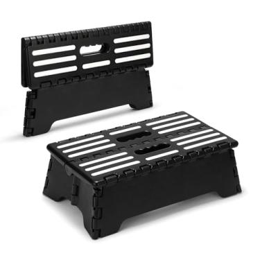 Imagem de Banqueta dobrável de 12,7 cm H para adultos e idosos, banqueta dobrável leve com alça, banqueta dobrável portátil para trailer, cozinha, quarto, preto